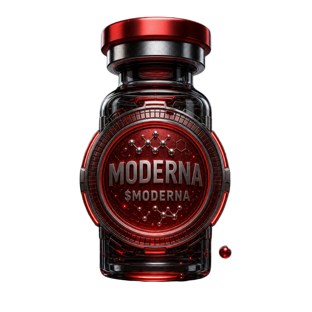 Parody $MODERNA vial and coin visual